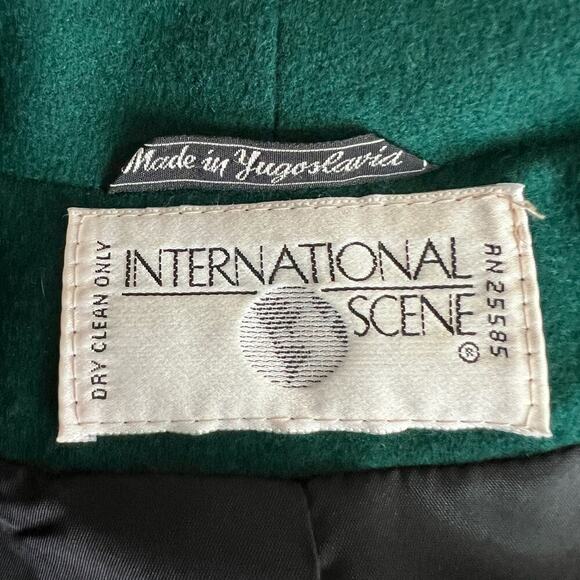 Vintage International Scene Wool Cashmere Emerald Green 90s Oversized Blazer 8 - Picture 7 of 8